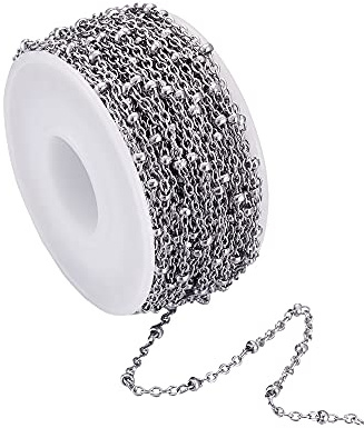 Beadthoven - Catene forzatine con palline alternate rotonde, saldate, in acciaio inox 304, placcatura sottovuoto, per la creazione di bigiotteria, bobina da 10 m