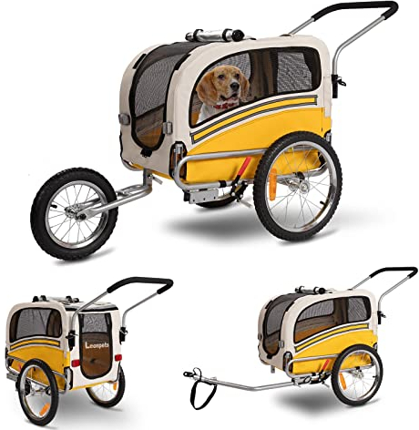 SEPNINE® 2-in-1 Hundeanhänger für Fahrrad, Fahrradanhänger Hunde,Mit Bremsen,Durchsichtige Kunststofffenster schützen vor Regen,Tragen Sie kleine und mittelgroße Haustiere unter 30 kg (Gelb)