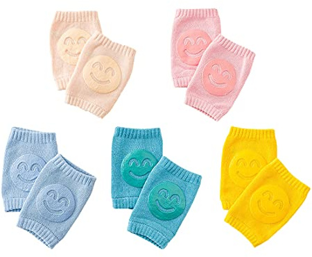 Simoda 5 Paar Baby Krabbel Knieschoner,Elastische Anti-Rutsch Baby Knieschoner, Atmungsaktive Baumwoll-Beinstulpen Set mit Gummipunkten,schützen vor hartem Boden und Kälte