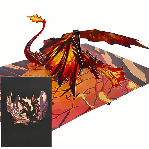 Liebessa 3D Pop Up Karte - Feuer-Drache (Fire Dragon Ungeheuer) - Grußkarte, Gutschein, Gutscheinkarte, Geburtstag, Kindergeburtstag, Kindereinladung, Einschulung