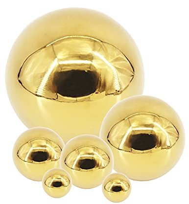 Edelstahl Kugel, 6 Stück 50-150 mm Mehrfarbig Hochglanzpoliert Hohlkugel Reflektierende Gartenkugel, Vorgebohrte Blickkugel für Hausgarten Ornament Dekorationen (Gold)