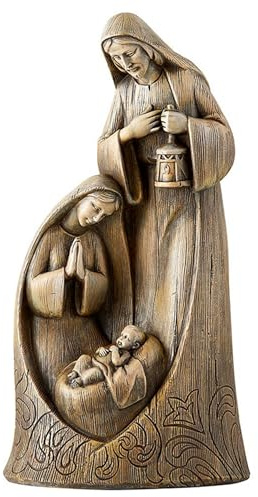 Avalon Gallery Christmas Figurines - Carved Wood Look Joseph Mary and Jesus Tabletop Nativity Figurine, 10-Inch, Holy Family