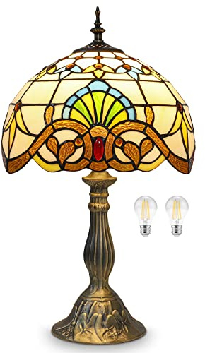 YingJu Tiffany Lamp,Yellow Stained Glass Table Lamp,12X12X19 Inches Baroque Style Desk Lamp for Bedroom,Living Room,Home Office (Including LED Bulbs)