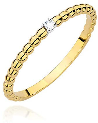MARKO Damen-Goldring mit 0,02Ct Diamant, 14 Karat Gold (585) | Goldring inklusive Box | Goldring für Frauen (Gelbgold, 52 (16.5))
