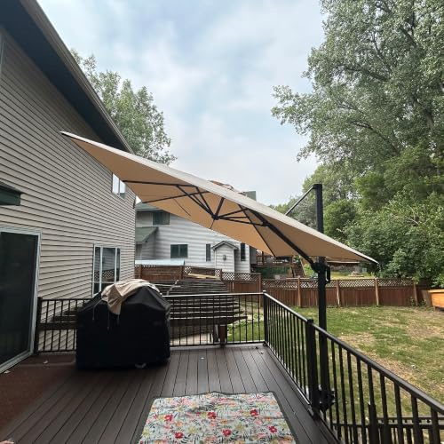 PURPLE LEAF Parasol Déporté 2,7 x 2,7 m Beige avec Pied de Croix Anti-UV | 8 baleines en aluminium, Stable et solide, Anti-UV, Rotation à 360°, 5 niveaux d’inclinaison, Parasol de jardin extérieur