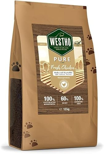 WESTHO Trockenfutter Pure Huhn & Kartoffel 12 kg | 60% in Lebensmittelqualität | Getreidefrei | bei Unverträglichkeiten & Allergien | Hundefutter für Hunde jeglicher Rasse Alter geeignet