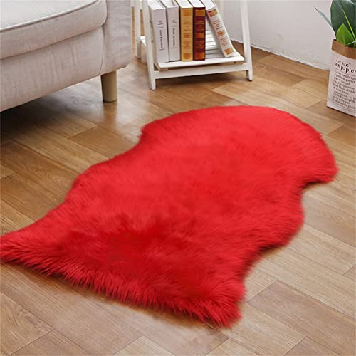 Tomifine Faux Lammfell Teppich, Kunstfell Dekofell Teppich Flauschiger Schaffell Bettvorleger für Schlafzimmer Bett oder Wohnzimmer Sofa Matte (60x120 cm,Rot 2)