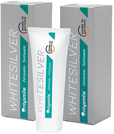 OnlySmile Doppelpack 2x Zahnpasta mit Silber - Optimale Tägliche Zahnreinigung für empfindliche Zähne und Zahnfleisch, hochwirksamen Kariesschutz, Anti-Plaque, stärkt Zahnschmelz, für frischen Atem