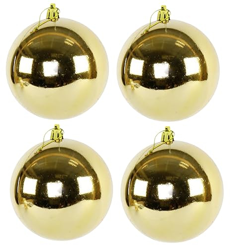 4 x Weihnachtskugeln aus Kunststoff für den Außenbereich - goldfarben Ø 15 cm - EXTRA ROBUST STABILE AUFHÄNGUNG wetterfest Christbaumkugeln für Draußen - Kunststoff Weihnachtsschmuck Größe 4 x Ø 15 cm