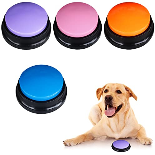 BINYI Buzzer Mit Sound Hundeklingel Hunde Buttons Zum Sprechen Recordable Answer Buzzers Katzenklingel 4 Stück Buzzer Mit Aufnahmefunktion Spiele für Hunde Sprechen Knöpfe Hundeglocke Hund Türklingel