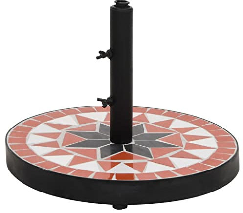 vidaXL Base de sombrilla Redonda Color Terracota y Blanco 12 kg, pie sombrilla, pie Parasol, Parasol con Base, Base Parasol, Soporte sombrilla