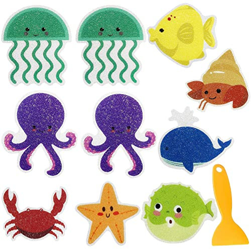 MUEEAD 10 Pieces Non-slip Bathroom Stickers with 1 Small Scraper, Anti-slip Bathtub Stickers for Kids, Self-Adhesive Non-slip Stickers,for Bathtubs, Bathroom Floors