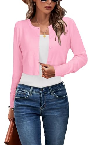 Newshows Cardigans for Women UK Short Bolero Cropped Shrug for Dress Ladies Summer Cardigan Pink,M