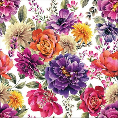 20 Servietten Herbst Blumen im Farbspektakel weiß als Tischdeko. Papierservietten mit Motiv. Auch für Decoupage und Serviettentechnik 33x33cm