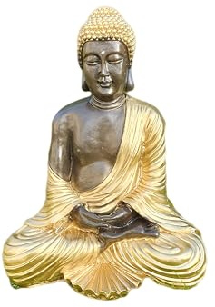 FABRIQ Buddha Figur Gold 41 cm – Harzfigur für Garten – Zen Deko – Handbemalt & wetterbeständig