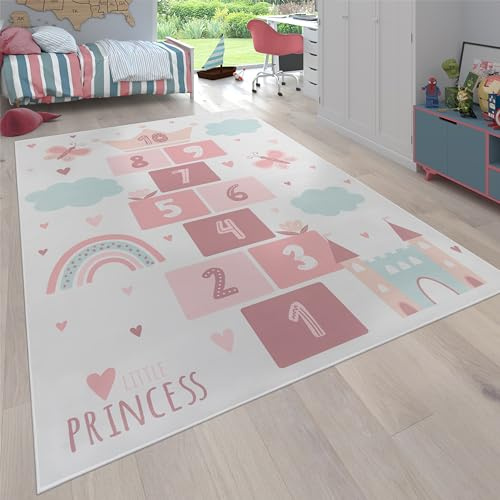 Paco Home Teppich Kinderzimmer Kinderteppich rutschfest Spielteppich Krabbelmatte Modern Herz Waschbar Creme, Grösse:120x160 cm