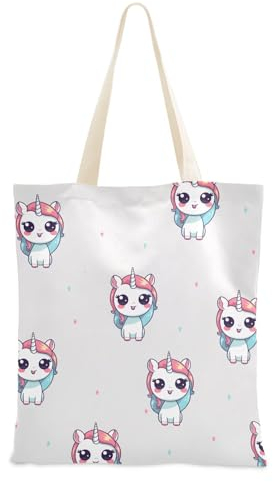 FRODOTGV Mittelgroße Canvas-Tragetasche mit Stern-Einhörnern, Leinen-Tragetasche mit Taschen, Hochzeitsgeschenktasche, Canvas-Tragetasche für Damen, niedliche Tragetasche, einfarbige