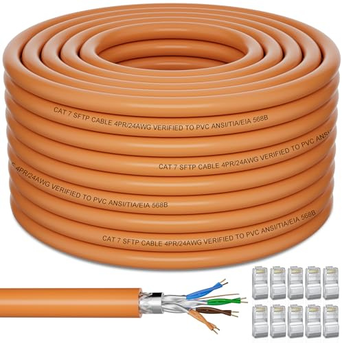 Soibke LAN Kabel 60 Meter, Netzwerkkabel Cat 7 Verlegekabel 60m Schirmung | S/FTP Ethernet Kabel, High Speed 10000Mbit/s Internetkabel PiMF LSZH Außen Patchkabel 24AWG für Router Modem