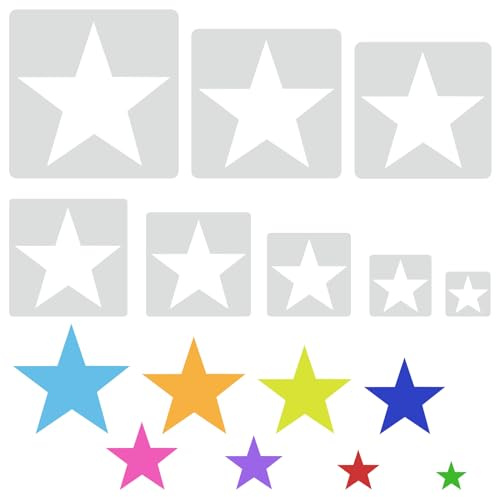 Gjinxi Large Star Shaped Stencil 8 Pcs Different Sizes Template Spraying Pattern Stencil Reusable Drawing Lettering Aids Set Writing Supplies for Painting Wall Flags Making DIY Craft Paper
