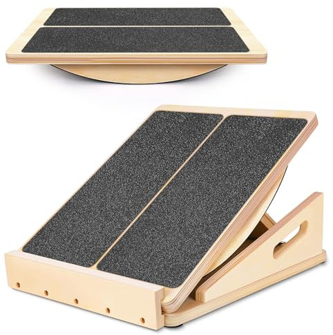 Woodure 2-in-1 Slant Board & Balance Board for Adults, Adjustable Incline Board and Calf Stretcher Slant Board for Squats, Stretch Board for Knees Ankle Heel Feet Leg