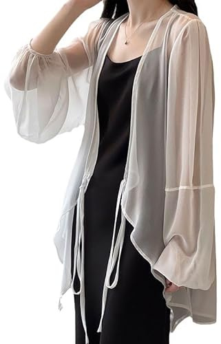 WLLDDDIU Bolero Donna,Cardigan Kimono da Donna Lungo in Chiffon Copricostume da Bagno Bohemian Beachwear Bikini Trasparente Scialle Top Camicetta Kimono Leggera Avvolgere Spolverini