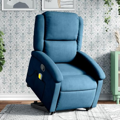 Homgoday Massagesessel mit Aufstehhilfe Fernsehsessel Aufstehsessel Relaxsessel Sessel mit Liegefunktion Massagesessel Verstellbar TV Sessel Wohnzimmer Blau Samt