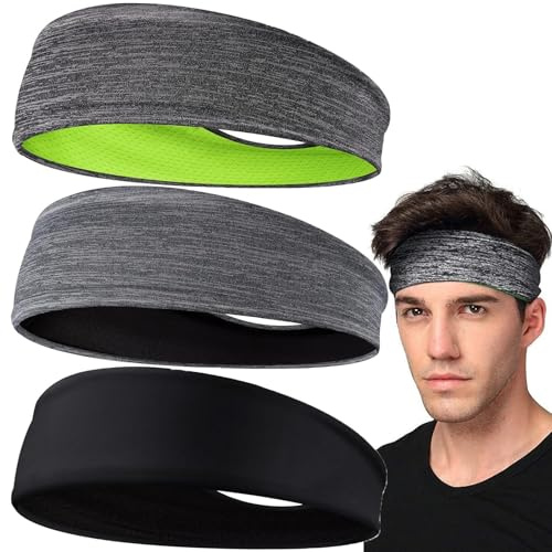Headbands for Men, 3-Pack Sweat Wicking Men's Headbands, Breathable, Sweat Wicking Headbands for Sports Fitness Yoga Running Elastic Non Slip, Unisex for Football, Basketball, Soccer, Tennis, Golf