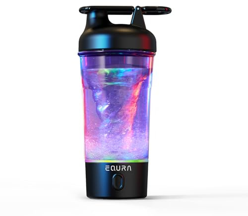 EQURA Electric Shaker Bottle, 750ml Blender Bottles for Protein Mixes, Portable USB C Rechargeable Pulse Protein Shake Bottle, BPA Free, Colorful Light Base (Black)
