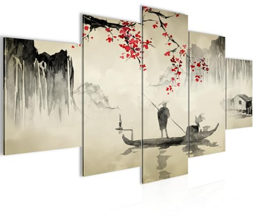Runa Art - Bilder Japan 200 x 100 cm 5 Teilig XXL Wanddekoration Design Braun Rot 050751a