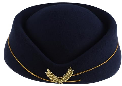 Garneck Stewardess-Hut Damen Flugbegleiterin Accessoires Für Kostüm Cosplay Und Bühnenaufführung Wollhut Größe m Marineblau