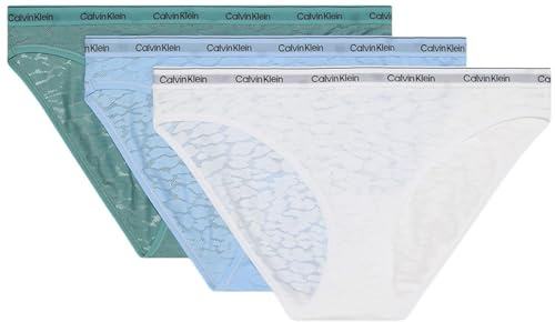 Calvin Klein Braguita Tipo Bikini Pack de 3 Mujer Low-Rise Ropa Interior, Multicolor (Slate Turqouis/Frozen Fjord/White), L