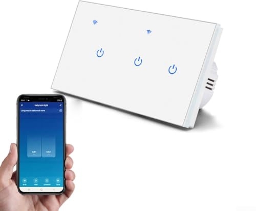 Smart WiFi 2 Way Touch Switch, For Tuya Smart App Remote Control Touch Light Switch Glass Panel, Compatible For Google Home For Alexa Voice Control(3 Gang 2Way)