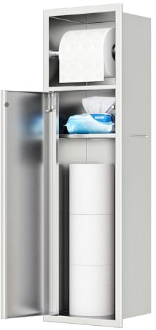 Neohomee Unterputz-Schrankmodul für die Klobürstengarnitur Edelstahl Badezimmerschrank mit Toilettenpapierhalter mit Ablage Toilettenschrank, 63 x 15 x 15 cm