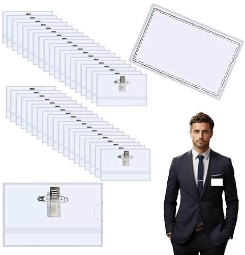 Namensschilder für Kleidung, 40 Stück Kunststoff Namensschild Ausweishalter, PVC Transparent Ausweishülle mit Leere Karte für Schule Unternehmen Konferenzen Business(90x56 mm)