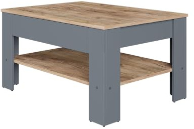 Vicco Couchtisch Milan, Anthrazit/Goldkraft Eiche, 92.2 x 65 cm | mit Ablagefach zur Aufbewahrung von Zeitschriften und Fernbedienungen