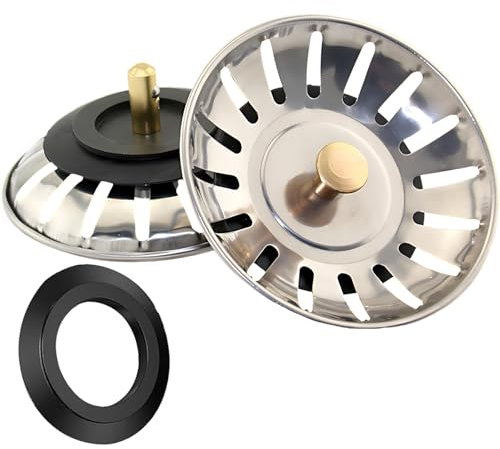 2 Pcs Stainless Steel Kitchen Sink Strainer Plug, 80mm Sink Strainer Plug Replacement, Metal Sink Plugs Drainer, Kitchen Bathroom Food Hair Catcher Filter Stopper, Prevent Clogs, Bad Smells (Silver)