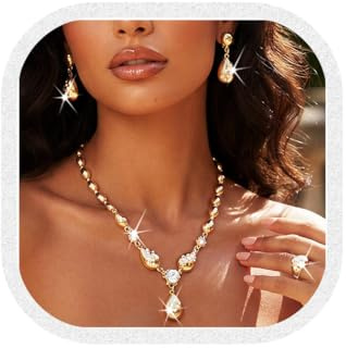 Ushiny funkelnde Kristall Halskette Ohrringe und Ring Schmuck Set Gold Wassertropfen Hals Ohr und Hand Zubehör für Damen