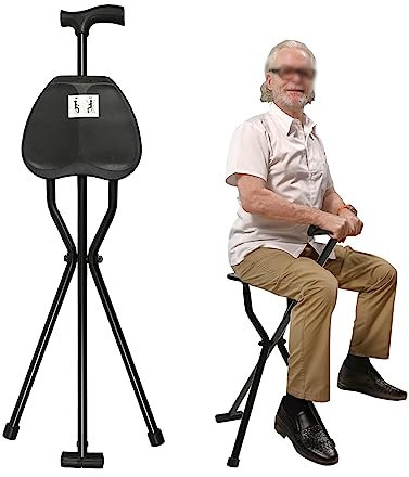 Sedia a bastone da passeggio, leggera e pieghevole, con treppiede, per anziani, altezza regolabile, design portatile, peso massimo 113 kg, ideale per viaggi ed escursioni