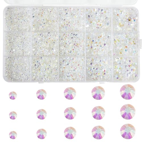 9600 pezzi di strass per unghie, BetterJonny strass per lavori fai da te 2/3/4/5/6mm strass per nail art strass flatback gemme rotonde con pinzetta e penna per incollaggio per artigianato fai da te