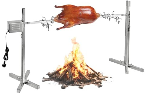 Hocomay Griglia per maialino in acciaio inox con motore, girarrosto elettrico automatico in acciaio inox, regolabile in altezza a 5 livelli, portata 35 kg, spiedo per arrosto di maiale