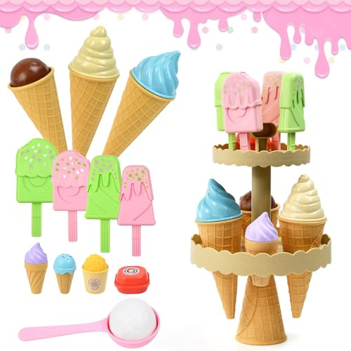 Zuxbolf Eisdiele Kinder Spielküche Zubehör mit EIS & Aufbewahrung