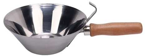 Qudinip - Bandeja para barro de acero inoxidable, cuenco de yeso cónico resistente con mango de madera, para mortero, yeso, construcción agrícola, albañiles