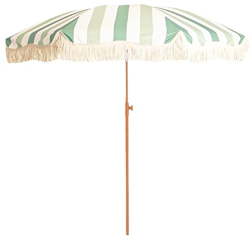 Parasol de plage de 200 cm avec pompons, protection UV, frange, auvent pour terrasse, jardin, abri solaire élégant