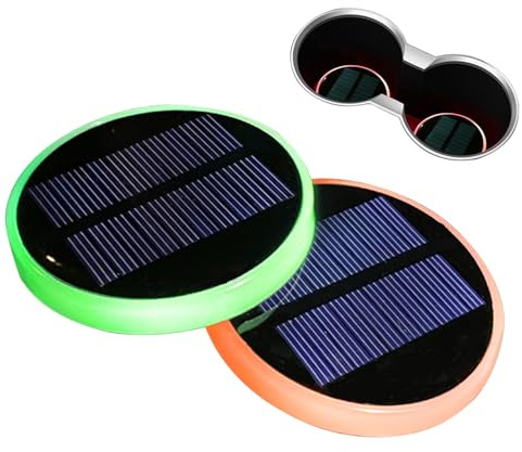 1 paire de lampes solaires LED pour dessous de verre - 7 couleurs - Chargement USB - Porte-gobelet LED - Pour intérieur de véhicule automobile, tableau de bord, console, boissons, atmosphère, voyage