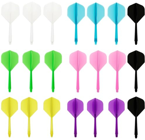 GYTFOG 21Pcs KFlex Dart Flights, Darts Flights and Stems All in One | Integrated Dart Flights for Enhanced Performance,Set of 21 in 6 Colors,1.38 x 2.95 Inches,White/Green/Purple/Pink/Blue/Yello