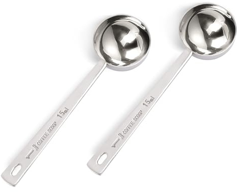 2 Stück 15 ml Kaffeelöffel Portionierer Messlöffel Edelstahl Kaffee Messlöffel Edelstahl Kaffeelöffel Portionierer für Gemahlenen Kaffee Milchpulver Proteinpulver Tee