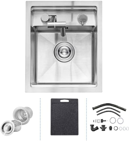 Versteckte Verdeckte Küchenbar Spüle mit Klappbarem Wasserhahn, 35 x 45 cm, Küchenspüle aus Edelstahl, Versteckte Unterbau Arbeitsplatz Bar Einzelbecken für Kleine Küchen Prep Wohnmobil, 1 Becken