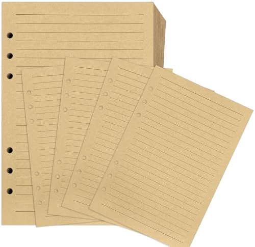 Ringbucheinlagen A5 Kraftpapier Liniert, 240 Blätter Nachfüllpapier 6 Loch | Refill Paper Nachfülleinlagen Notizpapier für Reisetagebuch Organizer