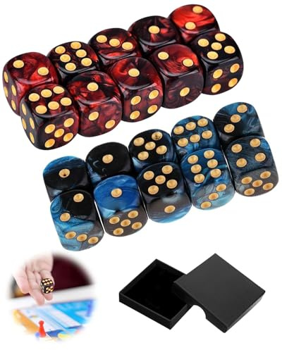 DAFNE Dadi multifaccia da 20 pezzi, formato D6, dadi in acrilico da 16 mm, set di dadi, set di dadi per giochi da tavolo D&D RPG (blu-nero e rosso-nero)