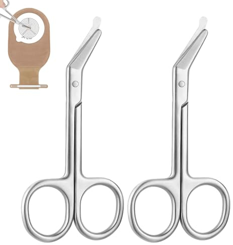 2PCS Surgical Scissors,Small Stoma Scissors, Stainless Steel Bandage Scissors for Colostomy Urothrostomy Doctors Veterinary Home Care, 4.4 X 2 Inch (Silver)